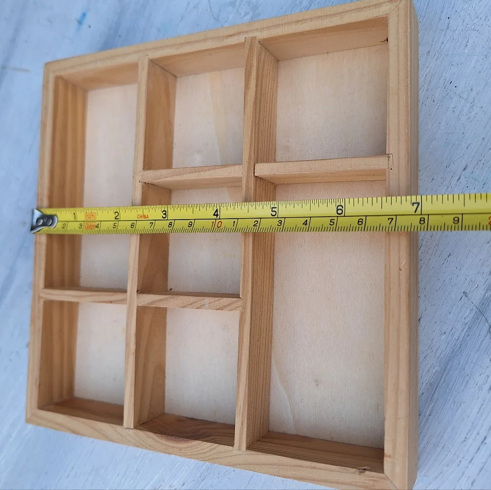 Mini Wood Shadow Box Wall Hanging Display 7x7x 1 inch deep wooden divided - Picture 3 of 14